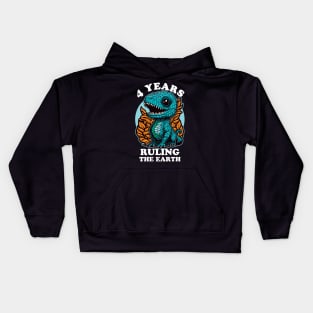 Baby Dinosaur Ruling The Earth - Four Years Old Birthday Kids Hoodie